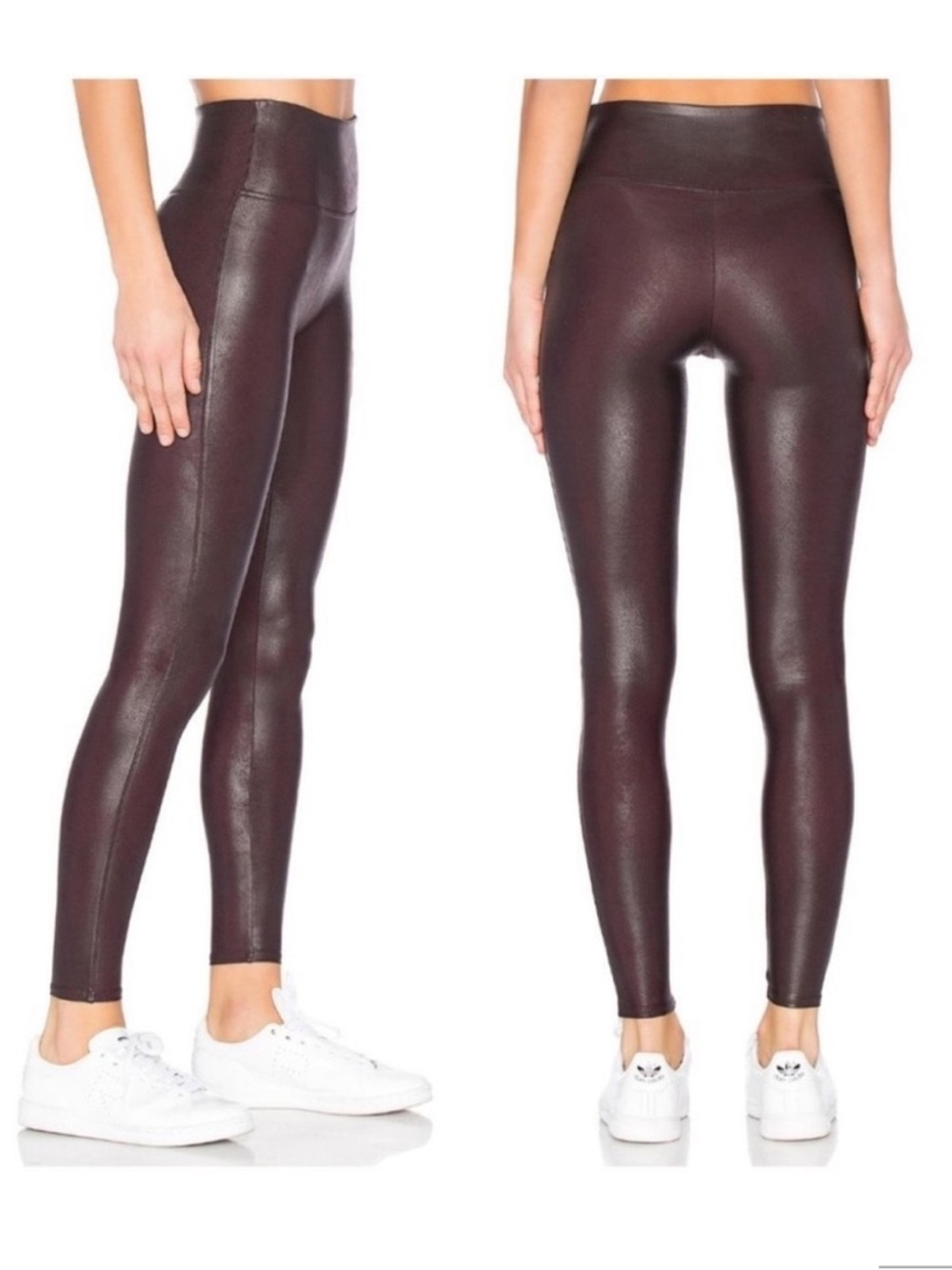 High-Waist Faux Leather Shimmer Leggings Dark Brown. Womens Size 1X. Shape Wear